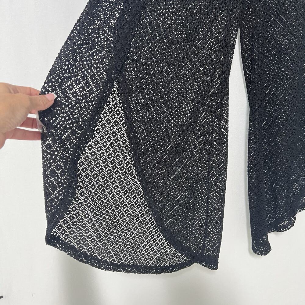 Blue Island Sheer Crochet Swim Coverup Pants Black Size Large Beach Split Leg - Picture 2 of 10